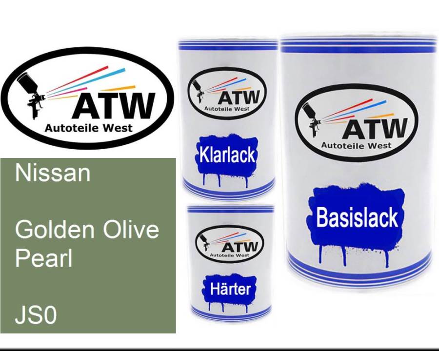 Nissan, Golden Olive Pearl, JS0: 500ml Lackdose + 500ml Klarlack + 250ml Härter - Set, von ATW Autoteile West.